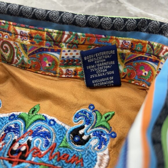 Robert Graham Shirt Mens Large Tall Stripe Paisley Trim Flip Cuff Striped Casual - Picture 7 of 10